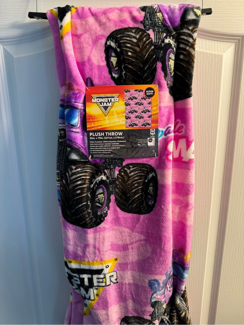 Monster Jam Plush Throw Blanket - Pink Monster Truck Design